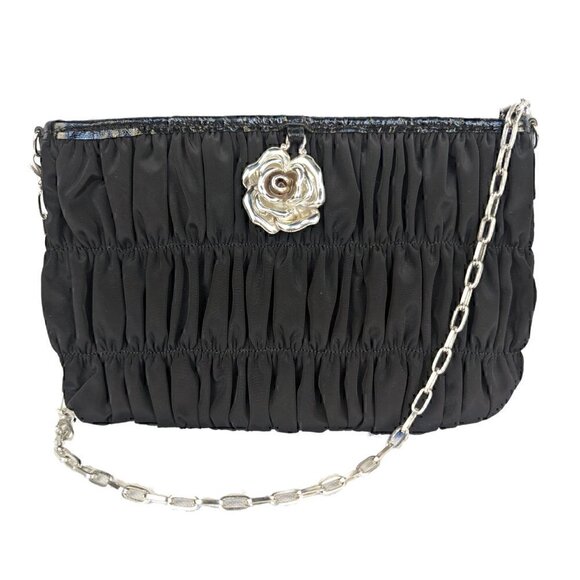 Brighton Black Ruched Nylon Evening Bag - Picture 1 of 5